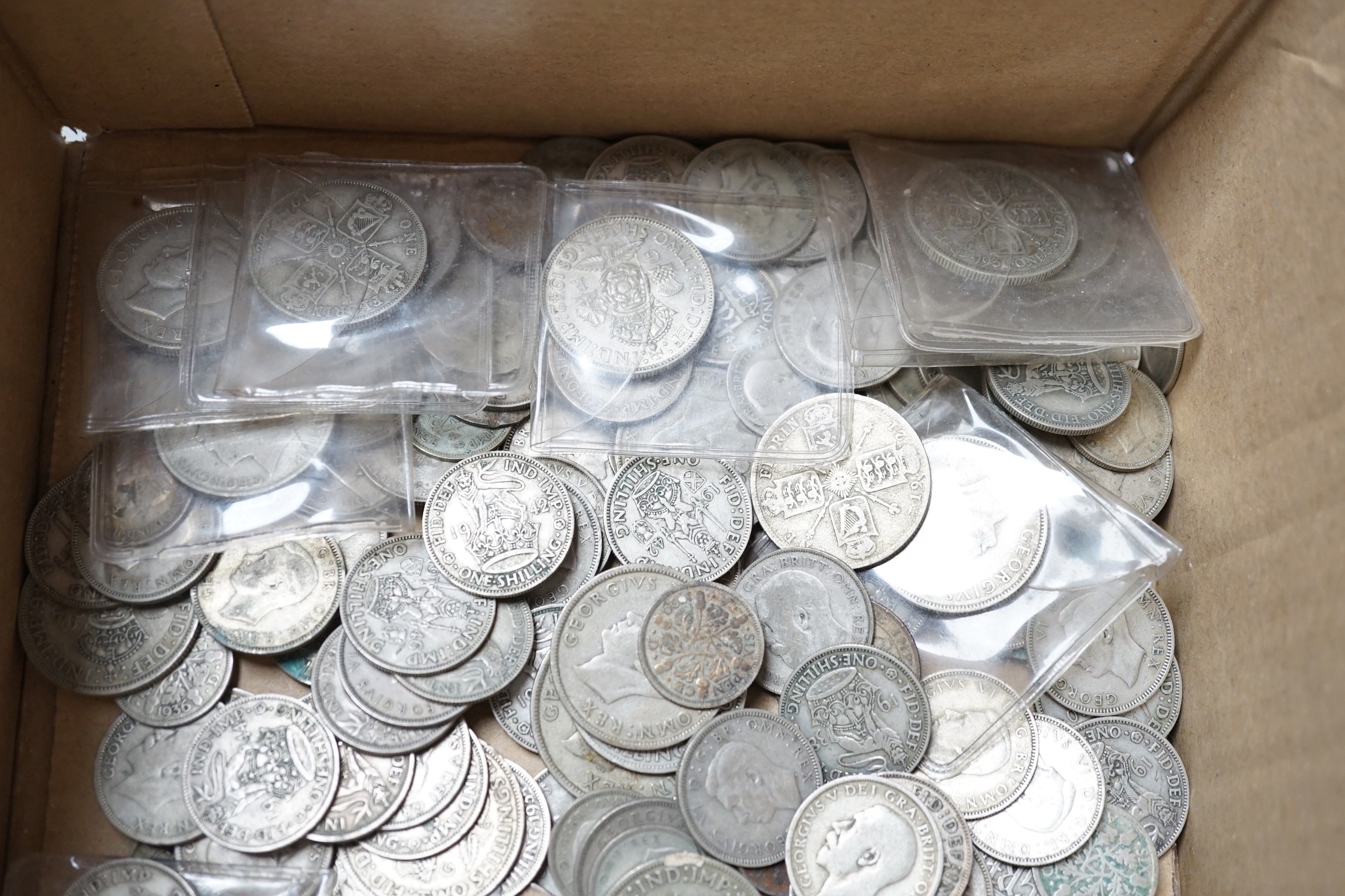 UK coins - A quantity of George V and later Florins, halfcrowns, shillings etc.